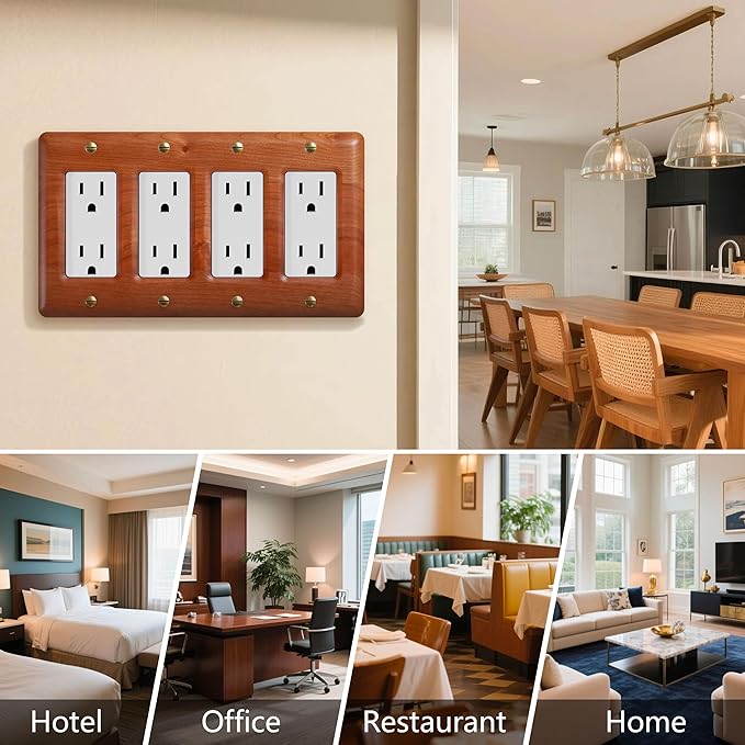 Four Switch Plate Covers Cherry Wood Quad Toggle 4 Light Switch Cover Elegant Design Durable Construction Ideal for Home Office Decor