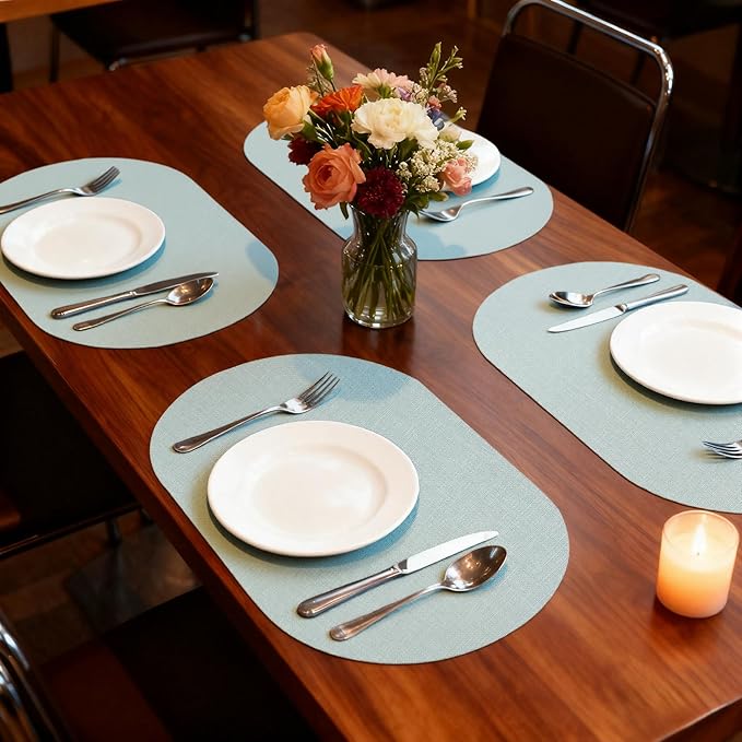 Oval Placemats for Dining Table Set of 6, Washable Leather Table Mats, Waterproof Heat-Resistant Non-Slip Kitchen Placemats, Simple Style Oval Design