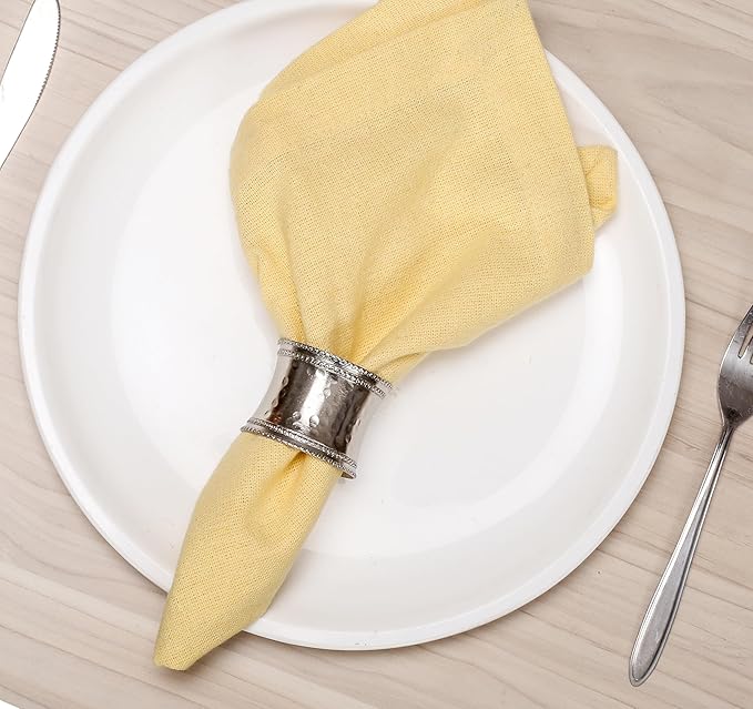 CLEENTABLE Napkin Rings 12 Pcs Decorative Metal Napkin Holder Buckles, Fall Thanksgiving Christmas Napkin Rings, Napkins Rings for Dinner Table Decor, Wedding, Banquet, Party, Easter (Silver)