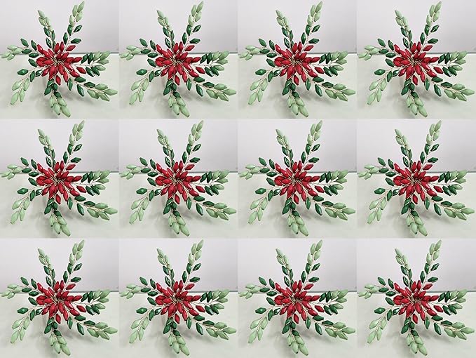 Red Green Gold Beaded Napkin Ring - Set of 12 - Beautiful Leaves Design Perfect for Dinner Table Décor, Easter, Farmhouse, Mothers Day, Christmas, New Year Party, Family Gathering, & Everyday Use