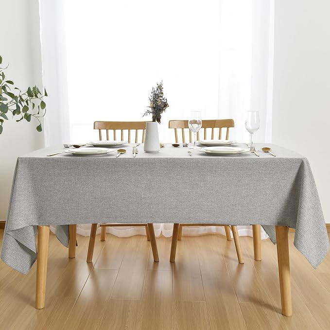 JIUZHEN Rectangle Table Cloth Faux Linen Farmhouse Tablecloth Wrinkle and Stain Resistant Decorative Fabric Table Cover for Kitchen, Dining Room, Parties and Camping, Light Grey, 54 x 108 Inch