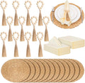 Gejoy 36 Pcs Boho Woven Placemats Wood Bead Napkin Rings with Dinner Napkins Cloth 13.8 Inch Round Water Hyacinth Placemat Farmhouse Rustic Table Chargers Wooden Dinner Ring for Wedding Thanksgiving