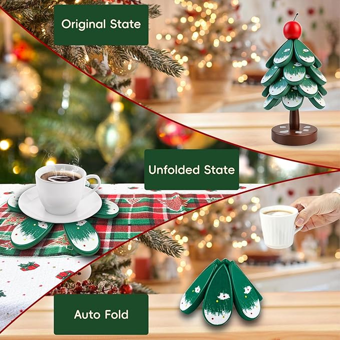 Wooden Trivets for Hot Dishes, Wooden Tree Trivet Set, Natural Tree Trivet Set - Foldable Coasters for Kitchen Counter, Hot Pots and Pans, Heat Resistant Table Protectors
