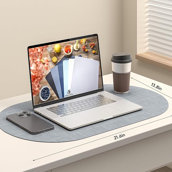 DOLOPL Placemats Set of 6, Oval Reversible Wipeable & Heat Resistant Place Mats, Modern Faux Leather Table Mats for Kitchen, Neutral Tablemats for Dining Table Decor, Wedding, Party(Dusty Blue)