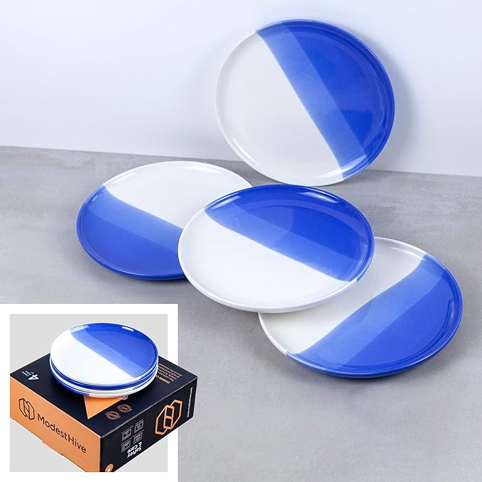 Ombre Dessert Plates Oia Blue - 8 inch Porcelain Plates Set - Appetizer, Ceramic, Salad Plates Set of 4 - Ombre Dinnerware Collection