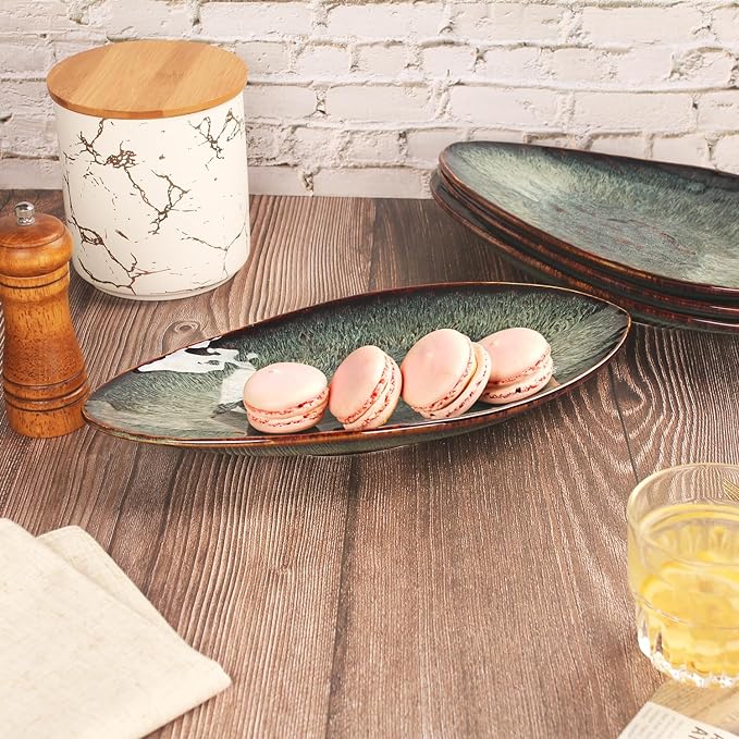 Ceramic Dinner Plates Set of 4, for Bread, Pasta, Salad, sushi - Microwave, Oven and Dishwasher Safe, Scratch Resistant durable Black reactive glaze
