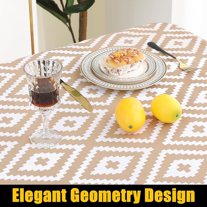Smiry Rectangle Table Cloth Cover, Waterproof Elastic Fitted Picnic Tablecloth for 8 Foot Tables, Wipeable Flannel Backed Vinyl Tablecloths for Camping, Dining, Outdoor (Khaki, 30" x 96")