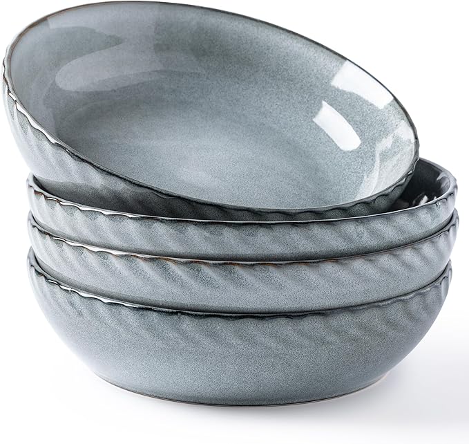 GBHOME 8.5'' Large Pasta Bowls, 38 Ounce Stoneware Salad Bowls for Kitchen, Ceramic Serving Bowls With Textured Pattern for Pasta,Fruit, Stews,Noodle, House-warming Gift,Set of 4