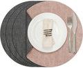 Myir JUN Round Placemats, Dual Sided Faux Leather Place Mats Set of 4 Indoor/Outdoor Non-Slip Washable Table Mats (Gray Pink, Set of 4)
