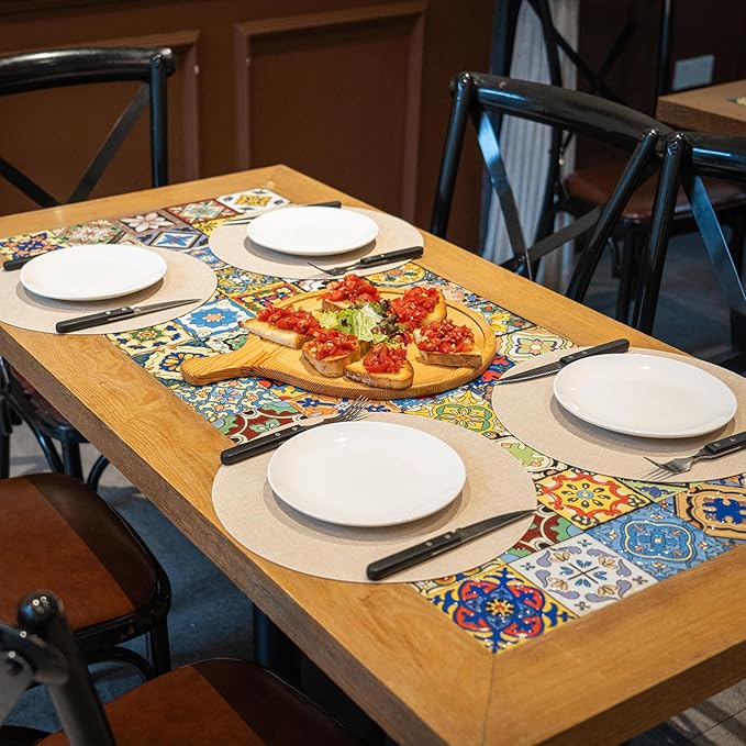 Round Wipeable Placemats Set of 4 – Faux Leather Round Table Mats, Waterproof & Washable Vinyl Placemats, Circle Design for Dining Table Decor– Ivory Beige