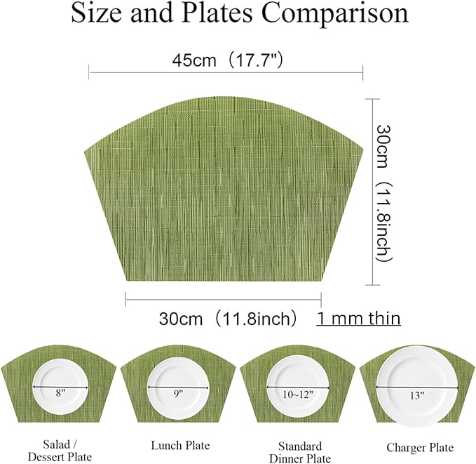 SHACOS Round Table Placemats Set of 7 Wedge Placemat with Centerpiece Round Mat Heat Resistant Table Mats Wipe Clean (7, Green)