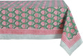 ATOSII Roma Green 100% Cotton Rectangle Spring Summer Tablecloth, Handblock Floral Table Cloth Linen for Kitchen Dining I Parties Wedding Outdoors Easter Picnics Holidays I 72 X 140 Inches I 12 Seater