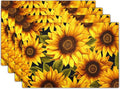 Sunflower Placemats Set of 4 - Yellow Flowers Place Mats Rectangle Spring Summer Floral Table Mats Botanical Blossom Placemats Dinner Party Decor 12x18 inch