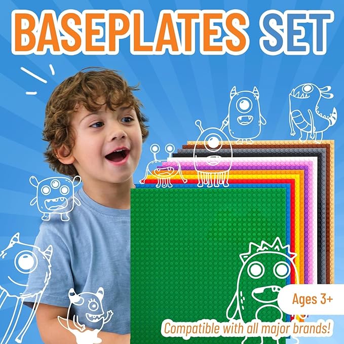 Strictly Briks Stackable Baseplates - 12 Pack 10"x10", 32x32 Studs, Compatible with Lego for Building City Scenes, Foundation, Displays Bricks on Play Table, Kids Easter Gift, Classic