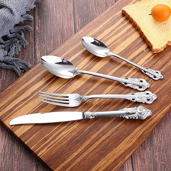 Silverware Set 18/10 Stainless Steel Flatware Sets Palace Style 40 Piece Delicate Cutlery Set for 10 Durable Home Kitchen Wedding Tableware Utensil Include Knifes Teaspoons Forks and Spoons