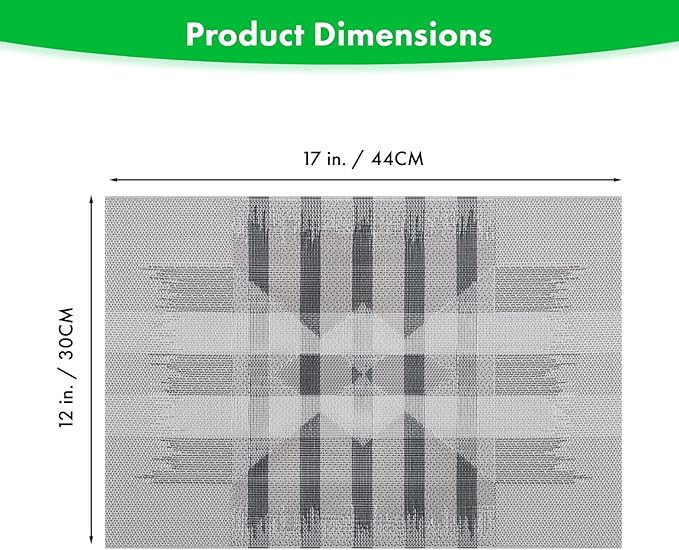 Winknowl Placemats Set of 8, Heat Resistant Stain Resistant Woven Vinyl Insulation Place mats, Durable Washable Elegant Table Mats for Kitchen Dining Table Decor (Geometric Gray)