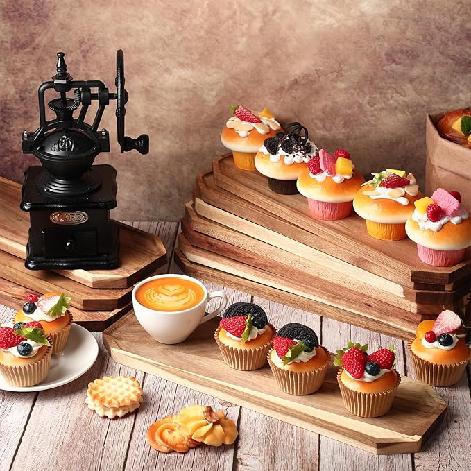 Dandat 12 Pack Wooden Serving Platter Acacia Wood Platters 16 x 5 Inch Rustic Serving Tray Rectangular Charcuterie Board Cheese Plate for Home Decor Dessert Vegetables Fruit Cookie