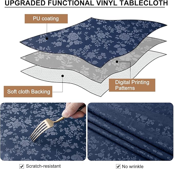 Smiry Square Table Cloth, Waterproof Heavy Duty Vinyl Tablecloths, Wipeable Washable Table Cover for Kitchen and Dining Room (Navy Blue, 70" X 70")