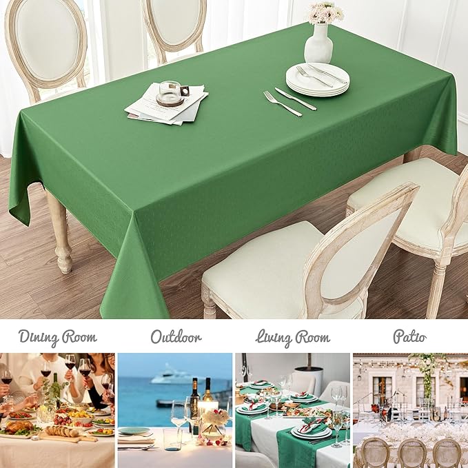 Rectangle Tablecloth Waterproof 60x144 inch Linen Textured Table Cloth Stain and Wrinkle Resistant Washable, Decorative Fabric Table Cover for Dining, Party and Camping, Green