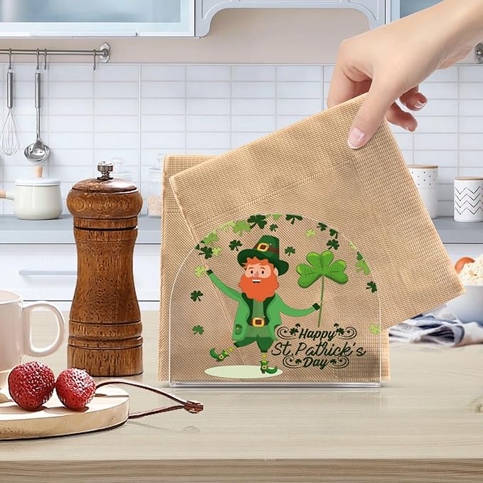 Napkin Holder Happy St Patrick's Day Green Shamrocks Crystal Clear Acrylic Napkin Holders Paper Napkin Holder Dining Table Dispenser for Kitchen Restaurant Home Decor Bar Accessories