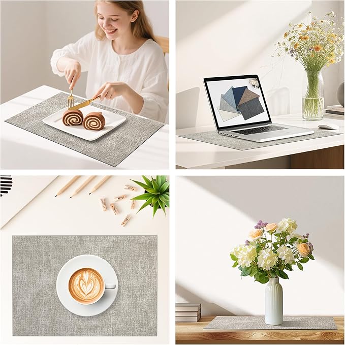 DOLOPL Placemats Set of 8, Reversible Wipeable & Heat Resistant Place Mats, Modern Faux Leather Table Mats for Kitchen, Neutral Waterproof Tablemats for Dining Table Decor, Wedding, Party(Grey)