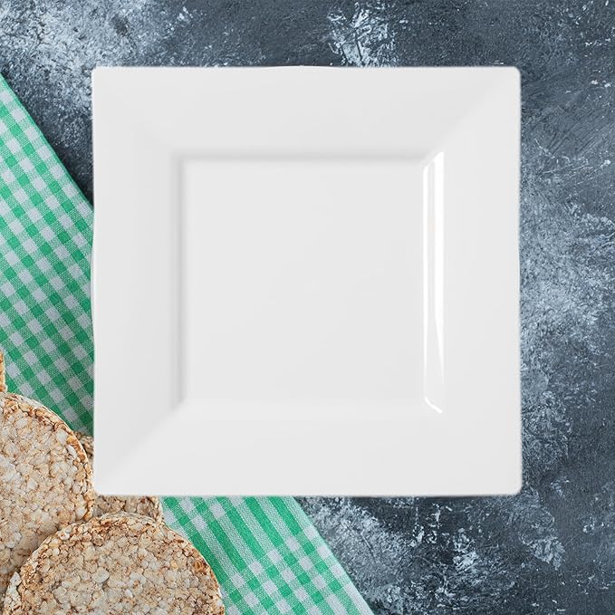 Smarty Had A Party 120 Disposable Plastic Dessert Plates, Fancy Square White Salad Plates, 6.5" for Appetizers and Cake, Heavy Duty Bulk Party Supplies for All Occasions