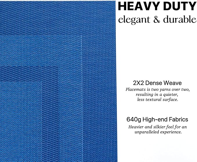 LEXMORE Placemats Set of 8 Vinyl/Plastic Woven Place Mats for Kitchen Table Indoor/Outdoor Washable Placemat Wipeable Dining Table Mats(Navy Cube)