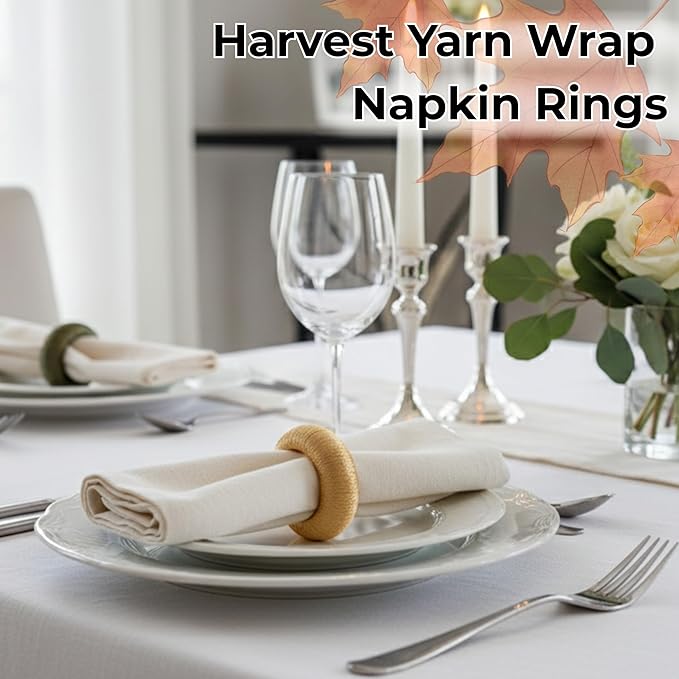 ALPHA Living HOME Harvest Yarn Wrap Napkin Rings – Set of 24, Modern Table Décor for Every Occasion