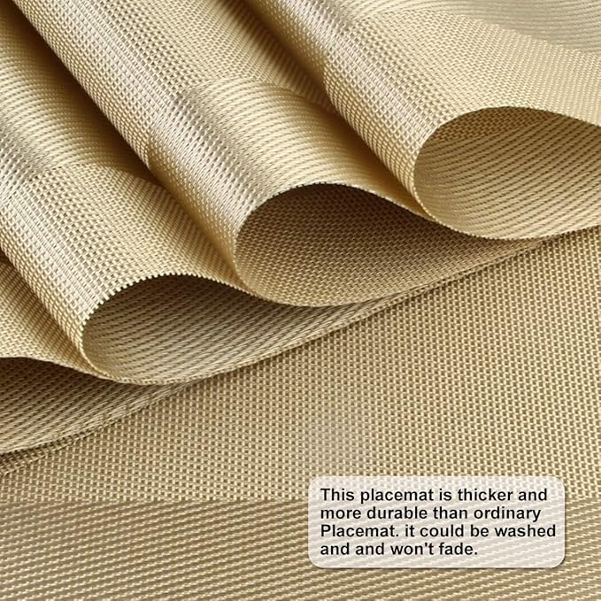 DACHUI Placemats Set of 8, Stylish Woven Place Mats for Dining Table, Washable & Durable PVC Table Mats (Gold)