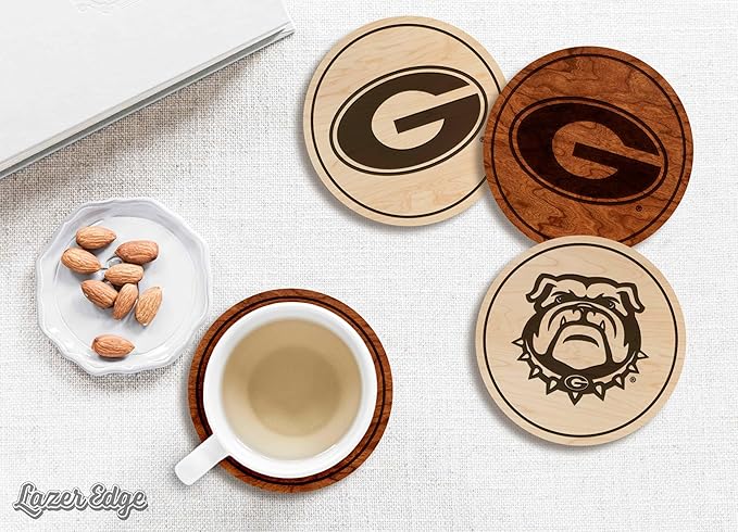 LazerEdge Georgia Bulldogs Wooden Coaster Set - Maple Wood - Officially Licensed Product - 4-Pack