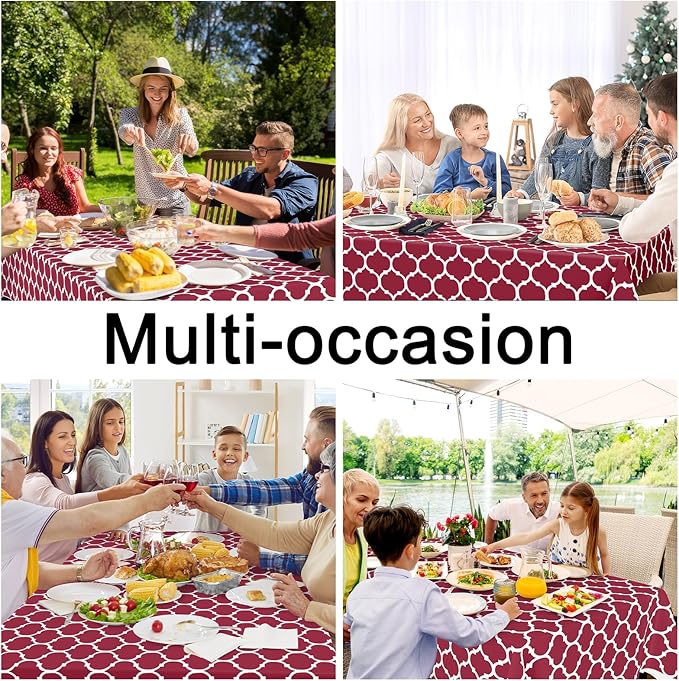 Smiry Rectangle Tablecloth, Waterproof Vinyl Tablecloths with Flannel Backing for Rectangle Tables, Wipeable Spillproof Plastic Tablecloth for Dining, Camping, Indoor and Outdoor (60"x84", Burgundy)