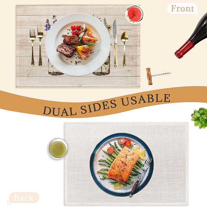 Flowers Placemats Set of 6,Washable Heat Resistant 12×18 Inch Linen Table Mats Fall Floral Place Mats for Party Outdoor Dining Decor