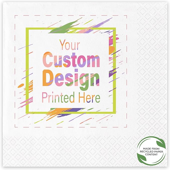 B.E. Green Custom Luncheon Napkins - Personalized Recycled Paper Content Napkins - Eco-friendly & Full-Color Digital Printed - Events & Celebrations - Pack of 50 - Diamond Edge Embossed, 6.5"x 6.5"