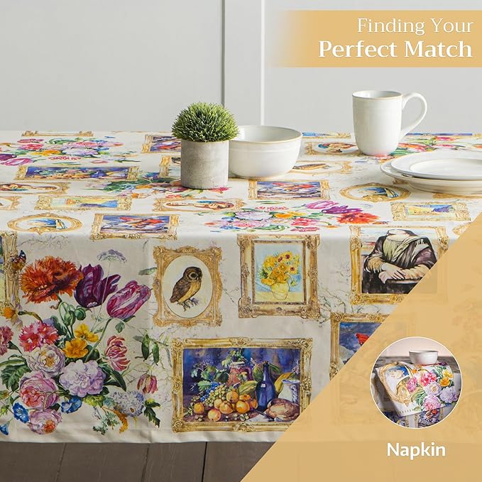 Maison d' Hermine Table Cloth Square Table 100% Cotton 60 x 60 Inches Tablecloth Reusable Decorative for Dining Room Farmhouse Home Valentines Day Decorations Spring Summer - Masterpiece