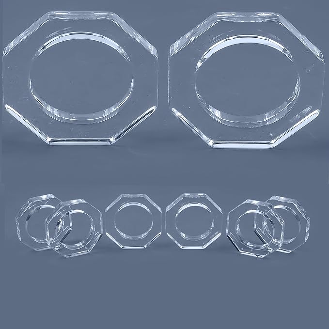 CLEENTABLE Acrylic Napkin Rings Set of 12 - Octagon Transparent Design for Christmas, Thanksgiving, Holiday Table Decor - Durable Crystal Napkin Holders for Dinner Parties & Everyday Use (Opaque)