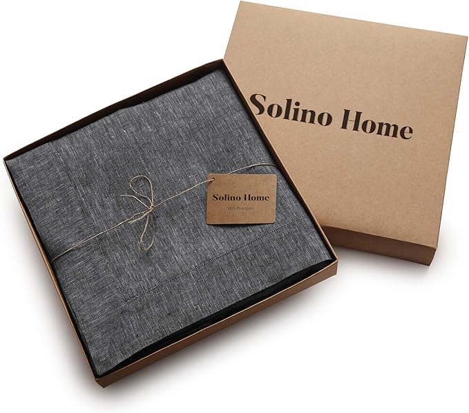 Solino Home Linen Tablecloth 60 x 120 Inch - 100% Pure Linen Charcoal Grey Table Cloth for Rectangle Tables - Athena, Machine Washable Tablecloth for Winter, Spring