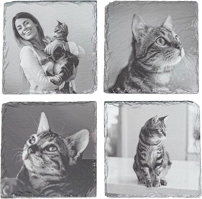 Blue Ridge Mountain Gifts - Set of 4 Custom Pet Coasters Printed with Photos of Your Cat, Memorial Gift for Cat Lovers, Square Ceramic Coaster for Pet Owners