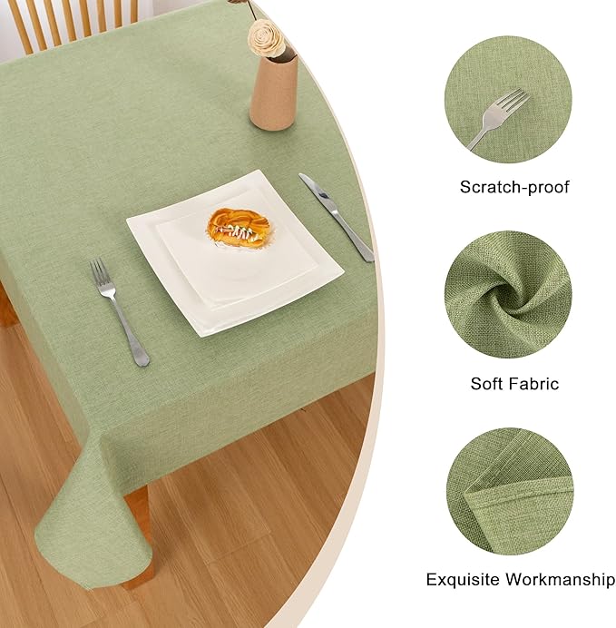 Hiasan 2 Pack Faux Linen Rectangle Tablecloth - Wrinkle and Stain Resistant Washable Table Cloth for Kitchen Dining Room Holiday Table Cover for Party Dinner, Green, 90 x 156 Inch