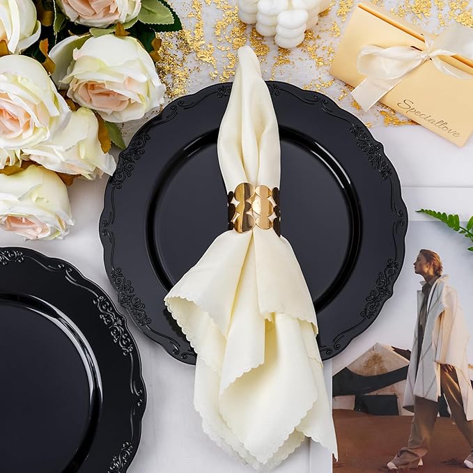 DaYammi 36PCS Black Plastic Plates, Heavy Duty Black Disposable Plates Premium 10inch Dinner Plates Hard Plastic Plates Disposable for Party and Wedding