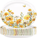 50Pcs Spring Floral Oval Paper Plates 10" x 12" Large Disposable Heavy Duty Watercolor Calliopsis Flower Platters Yellow Flowers Dessert Plates for Seasonal Lunch Dinner Birthday Party Supplies