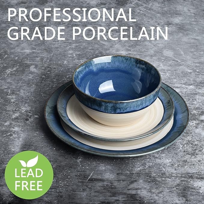 Bosmarlin Stoneware Soup Bowl Set of 4, 26 Oz, Cereal Bowl for Oatmeal, Dishwasher and Microwave Safe, Reactive Glaze (Deep blue, 6 in)