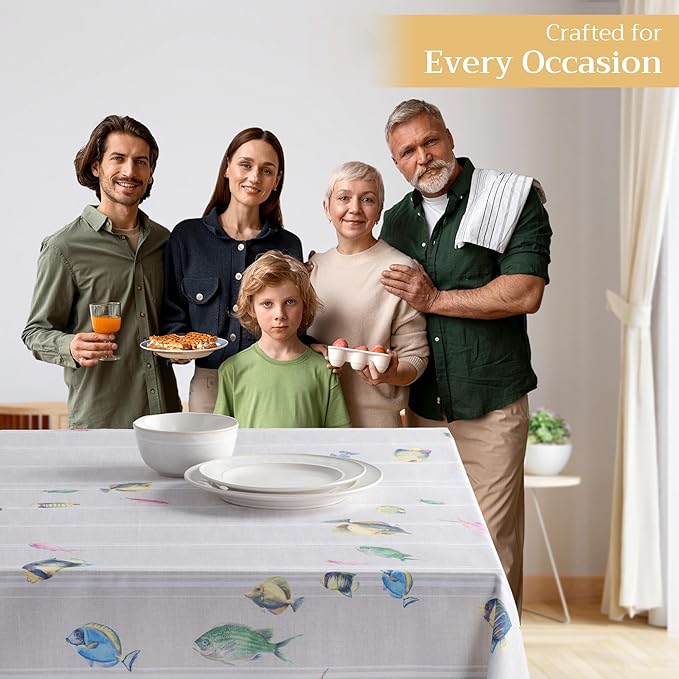 Maison d' Hermine Table Cloth Square Table 100% Cotton 54 x 54 Inches Tablecloth Reusable Decorative for Dining Room Farmhouse Home Valentines Day Decorations Spring Summer - Poisson