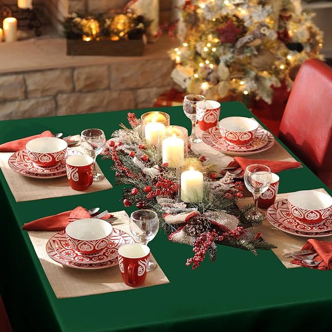 sancua Rectangle Tablecloth - 90 x 132 Inch - Stain and Wrinkle Resistant Washable Polyester Table Cloth, Decorative Fabric Table Cover for Dining Tables, Buffet Parties and Christmas, Hunter Green