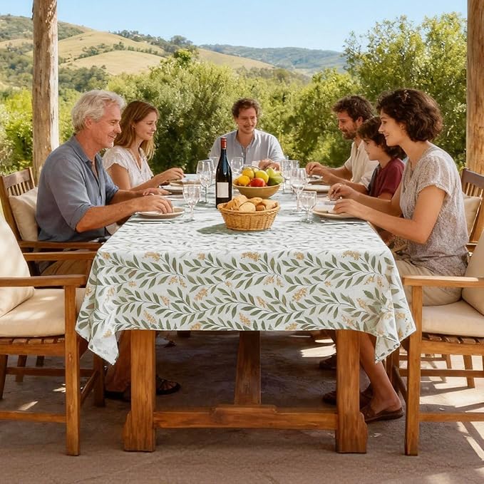 H.VERSAILTEX Linen Table Cloths Floral Printed Tablecloth Spill-Proof Waterproof Table Cover for Dining Buffet Feature Soft and Thick Fabric Wrinkle Free, 60 x 84 Inch, Adela Botanical Motif - Sage
