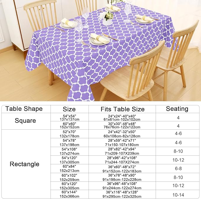 Smiry Rectangle Table Cloth, Waterproof Vinyl Tablecloth with Flannel Backing for Rectangle Tables, Wipeable Spillproof Plastic Tablecloths for Dining, Camping, Indoor and Outdoor, (54"x78", Lavender)