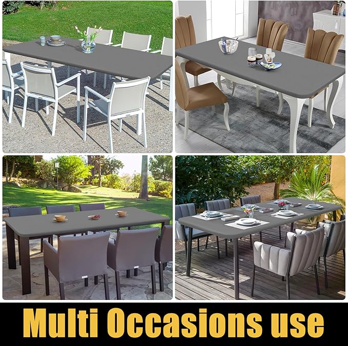 Smiry Rectangle Picnic Table Cloth, Waterproof Elastic Fitted Tablecloths for 6 Foot Tables, Washable Polyester Table Cover for Camping, Indoor and Outdoor (Grey, 30"x72")