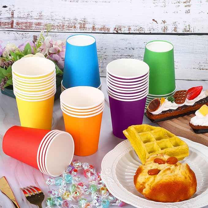 URATOT 60 Pieces 9 Ounce Disposable Paper Cups Party Cups Drinking Cups for Party, DIY and Holiday, 6 Colors