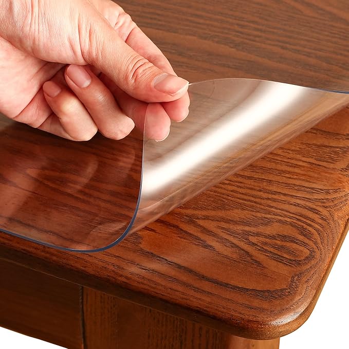 Clear Table Cover Protector Rectangle 16x48 Inch, 1.5mm Transparent Plastic Table Protector Waterproof, Anti-Scratch Clear Desk Mat for Office Desktop Dresser Dining Table, FDA Compliant