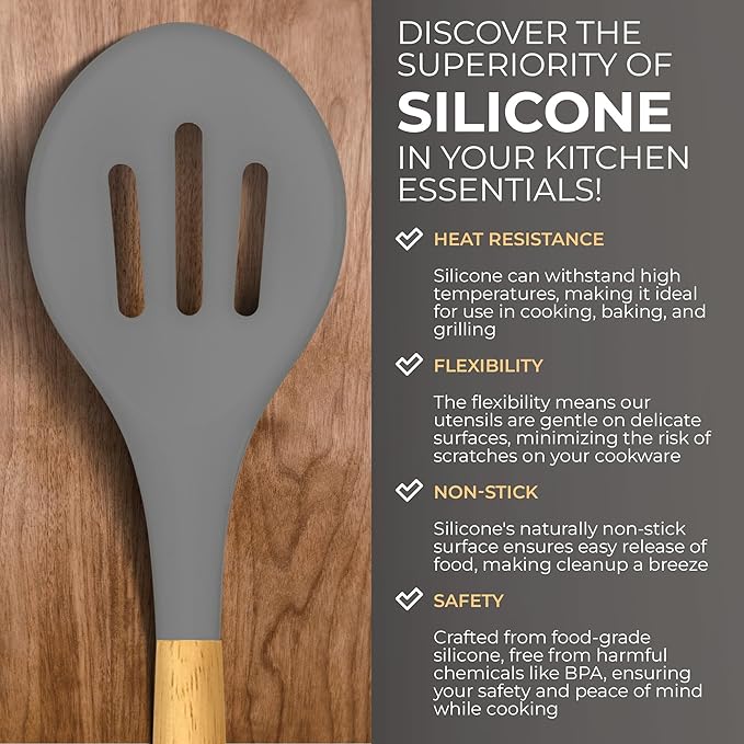 Kitchen Utensils Set, 21 Wood and Silicone Cooking Utensil Set, Non-Stick and Heat Resistant Kitchen Utensil Set, Kitchen Tools