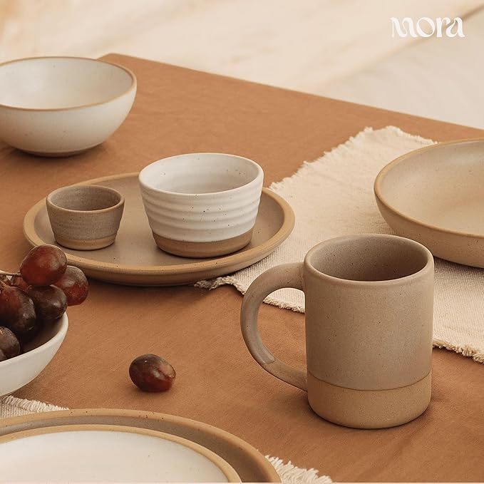 MORA Medium Plates Set of 4, 8.5 inch Ceramic Pottery Salad Plates - Microwave, Oven and Dishwasher Safe - Harvest